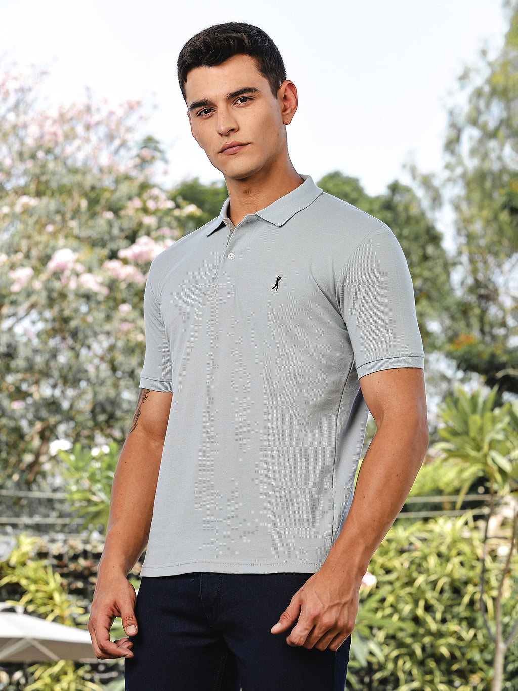 Thomas Scott Men Blue Regular Fit Short Sleeves Solid Polo Collar Knitted Tshirt