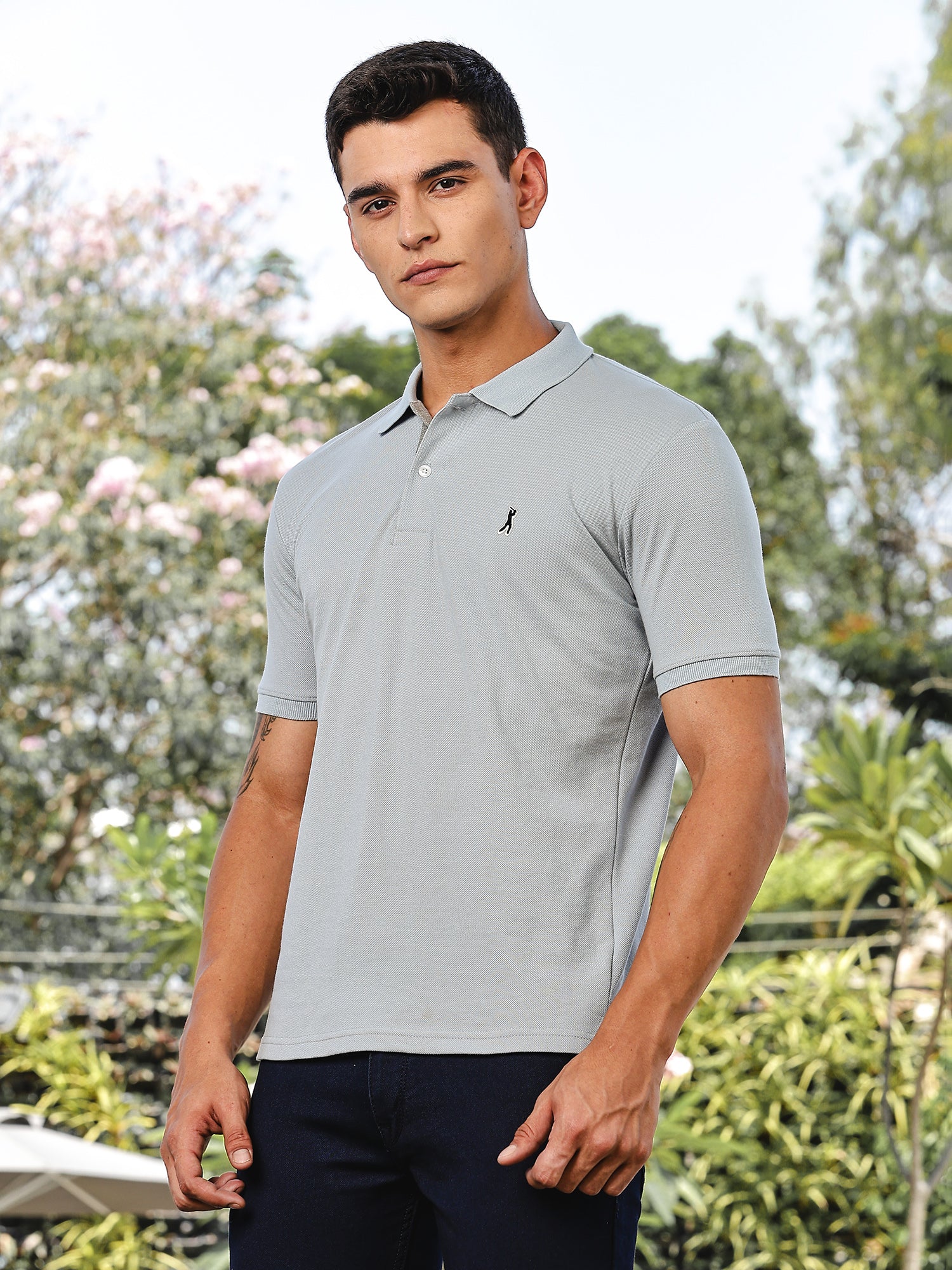 Thomas Scott Men Blue Regular Fit Short Sleeves Solid Polo Collar Knitted Tshirt