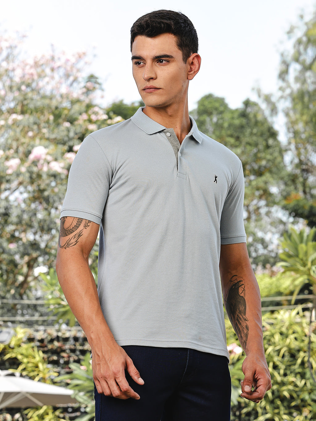Thomas Scott Men Blue Regular Fit Short Sleeves Solid Polo Collar Knitted Tshirt