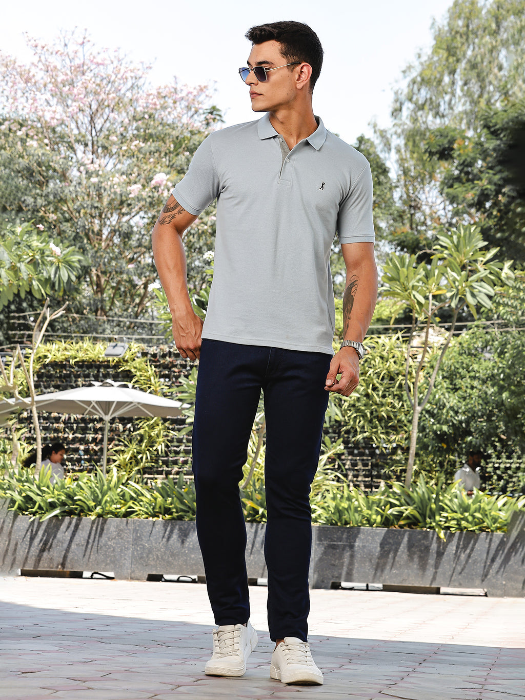 Thomas Scott Men Blue Regular Fit Short Sleeves Solid Polo Collar Knitted Tshirt