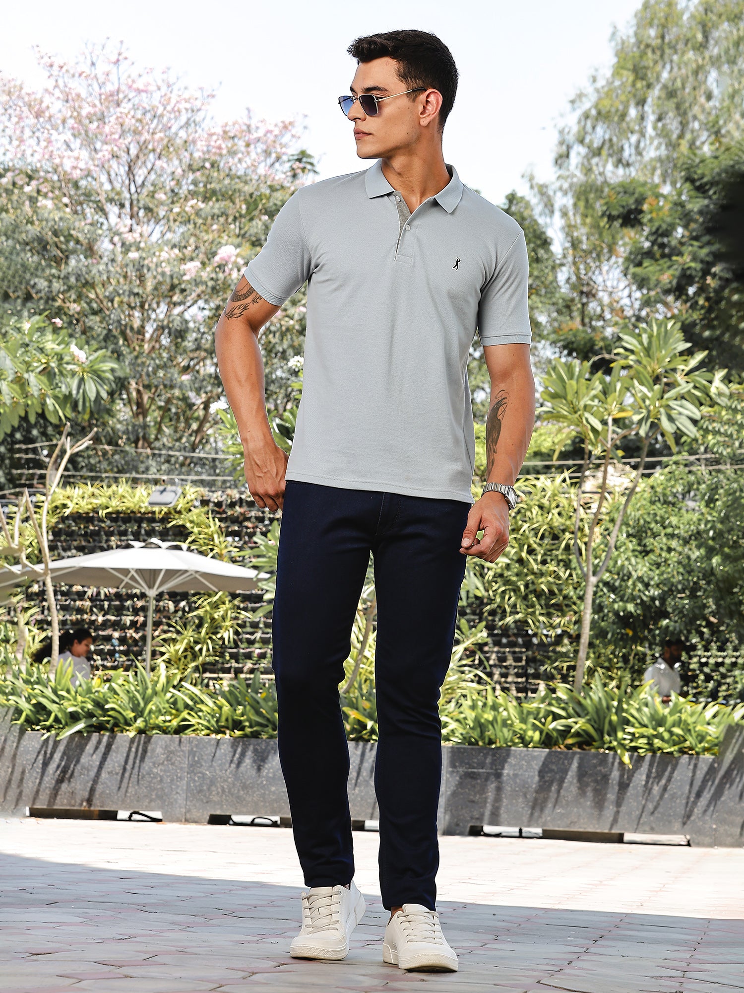 Thomas Scott Men Blue Regular Fit Short Sleeves Solid Polo Collar Knitted Tshirt