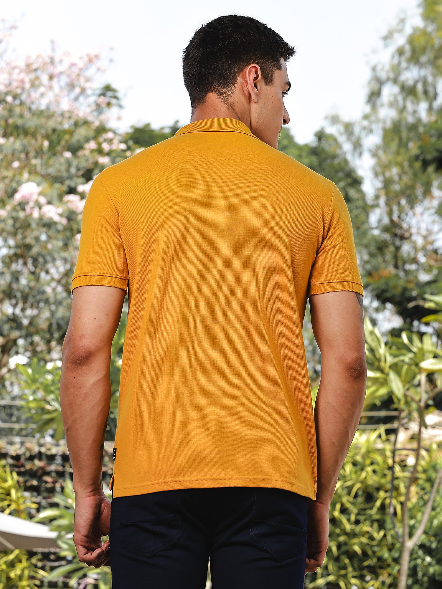 Thomas Scott Men Yellow Regular Fit Short Sleeves Typography Polo Collar Knitted Tshirt