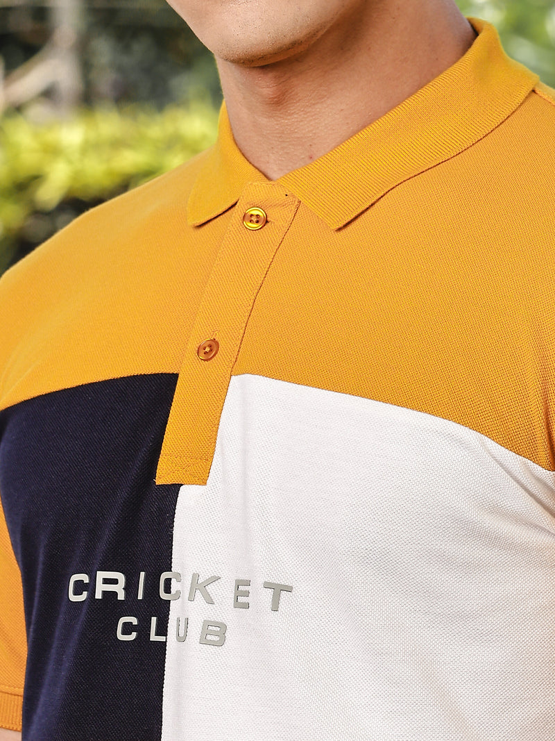 Thomas Scott Men Yellow Regular Fit Short Sleeves Typography Polo Collar Knitted Tshirt