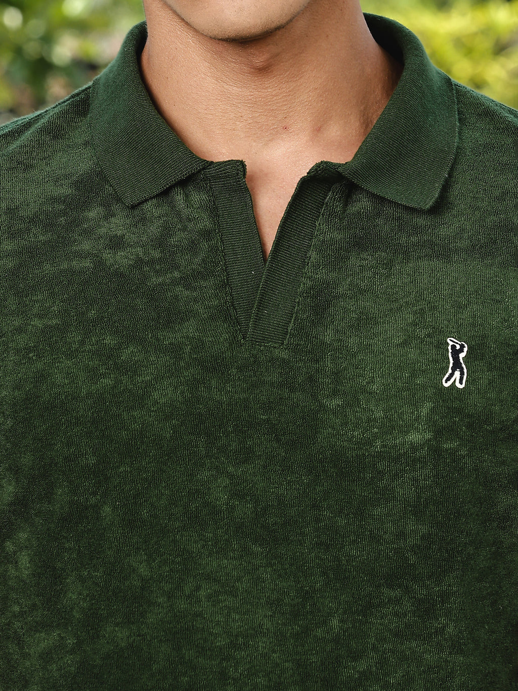 Thomas Scott Men Green Towel Terry Regular Fit Short Sleeves Polo Collar Tshirt