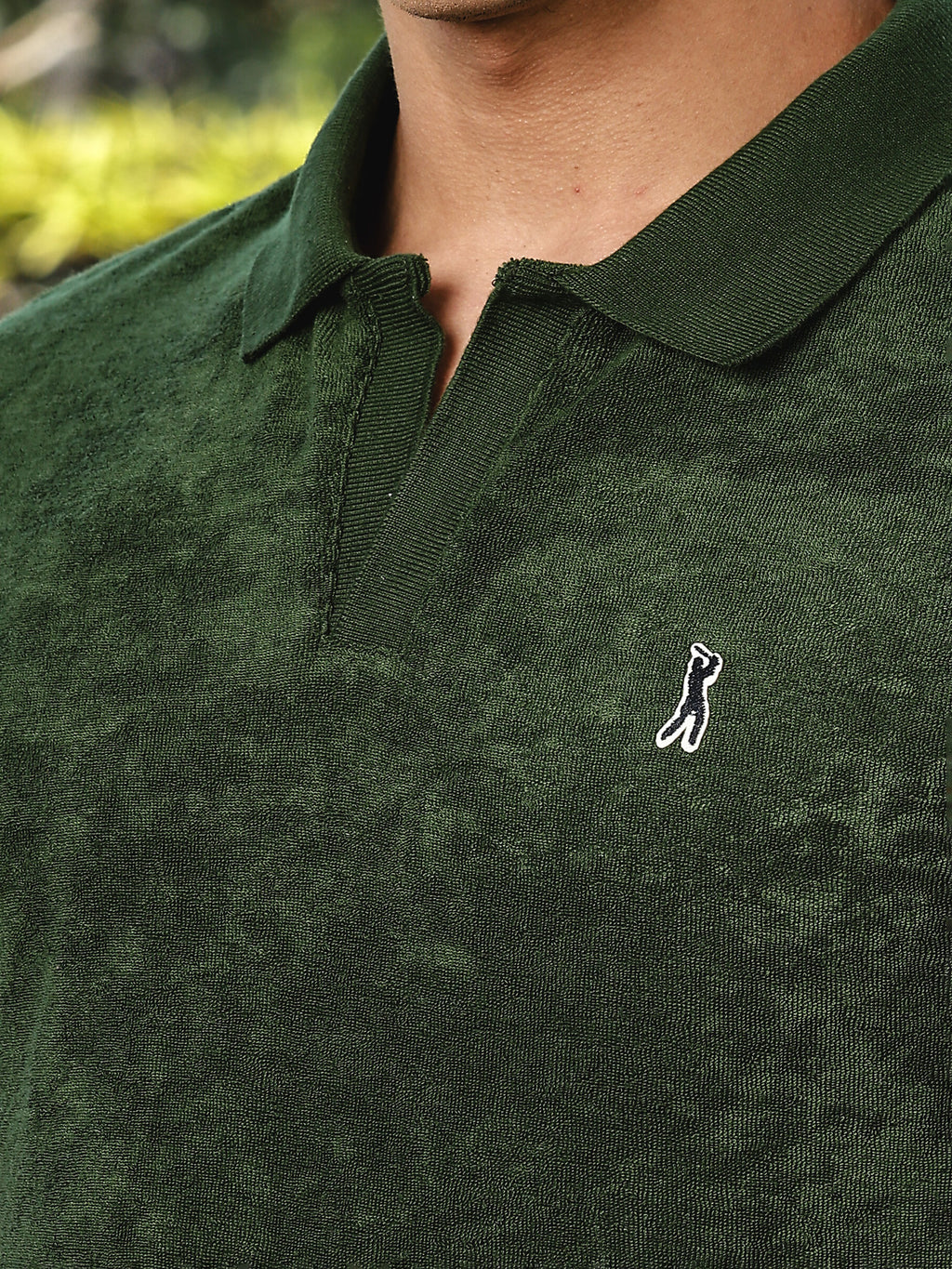 Thomas Scott Men Green Towel Terry Regular Fit Short Sleeves Polo Collar Tshirt