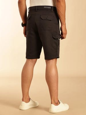 Thomas Scott Men Dark Grey Straight Fit Mid Rise Solid Cargo Shorts