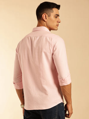 Pink Slim Fit Long Sleeves Button-Down Collar Oxford Casual Shirt For Men