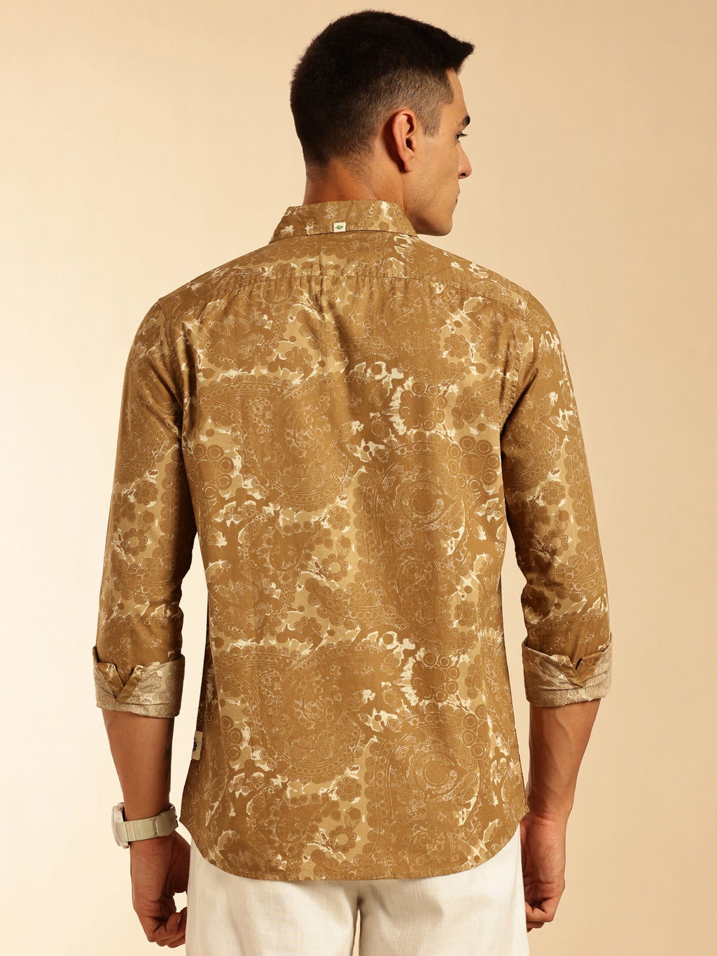 Thomas Scott Men Olive Regular Fit Long Sleeves Abstract Printed Pure Cotton Casual Shirt