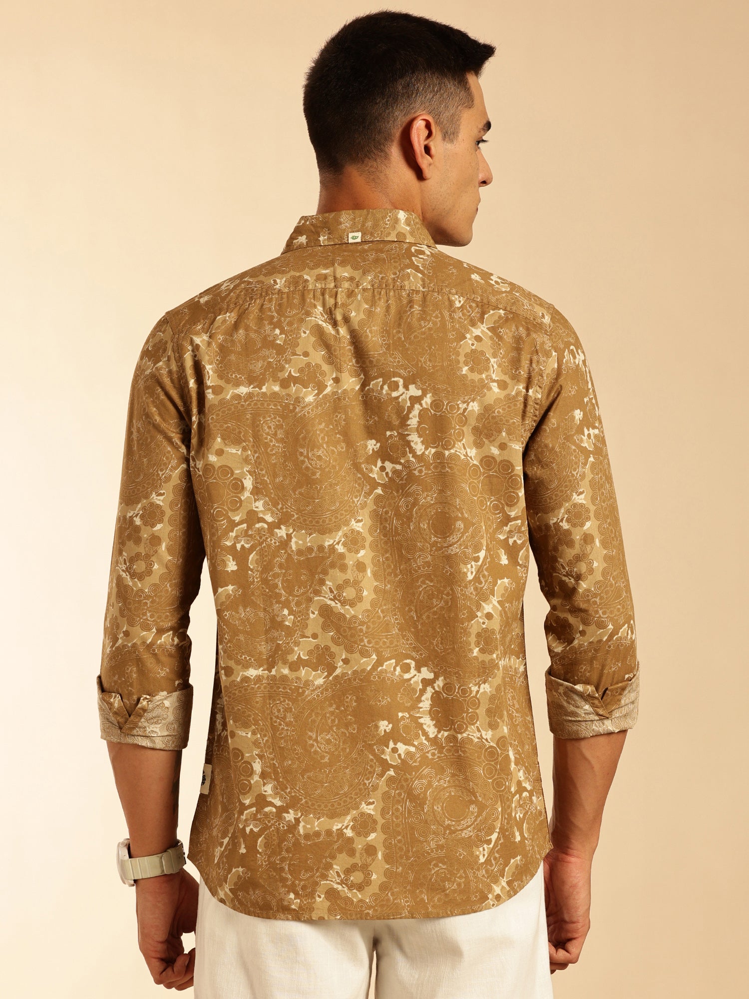 Thomas Scott Men Olive Regular Fit Long Sleeves Abstract Printed Pure Cotton Casual Shirt