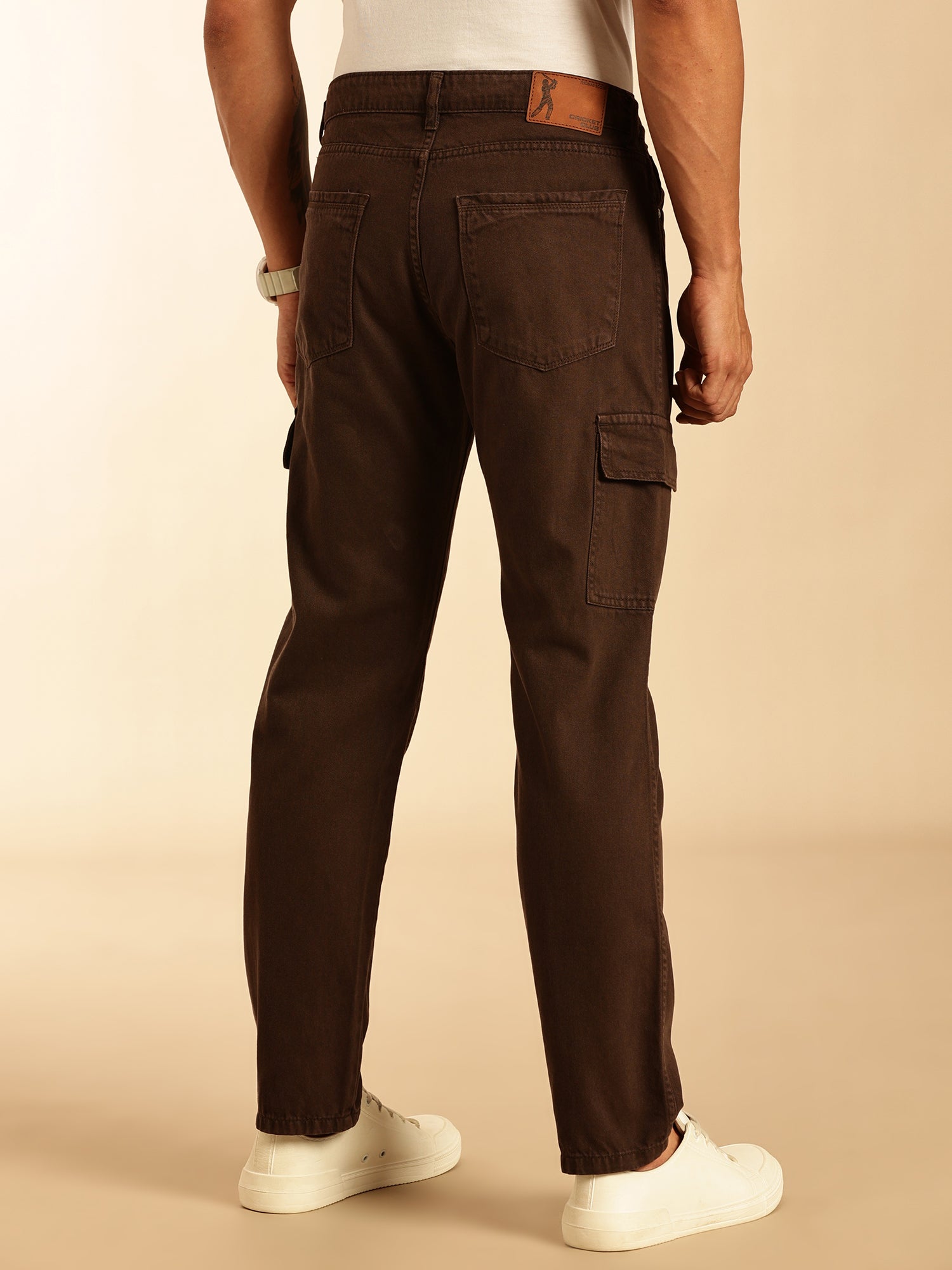 Thomas Scott Men Coffee Loose Fit Mid-Rise Non Stretchable Cargo Jeans