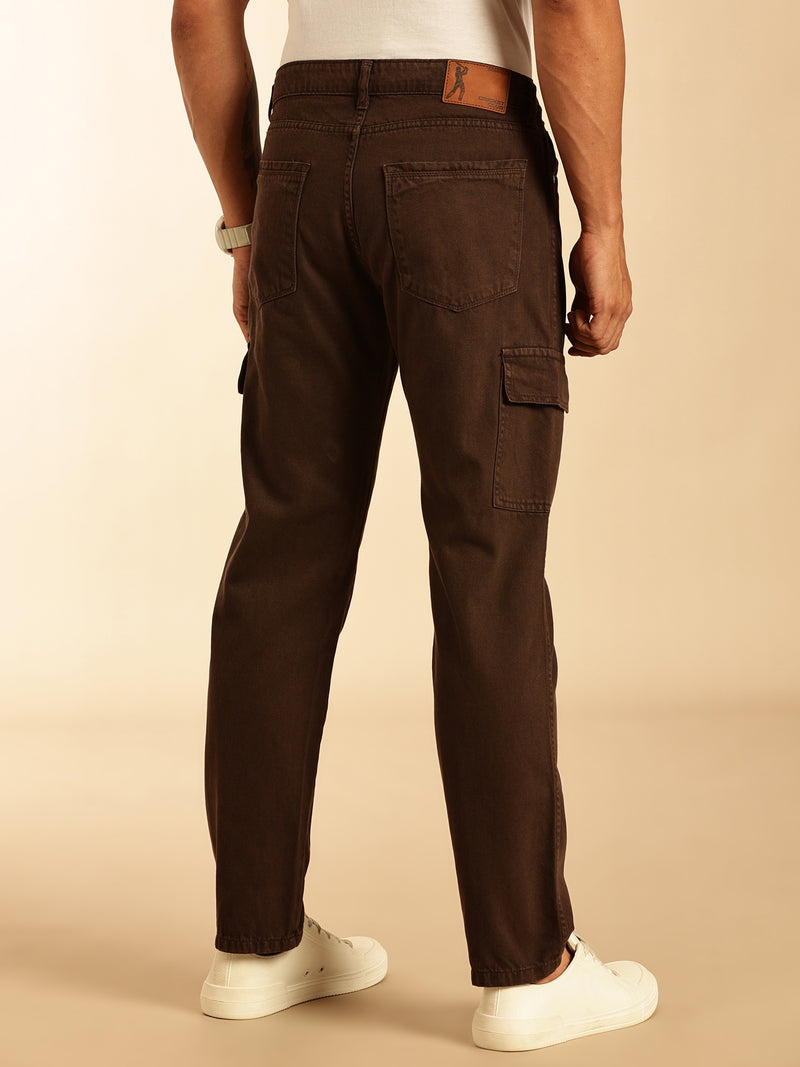 Thomas Scott Men Coffee Loose Fit Mid-Rise Non Stretchable Cargo Jeans