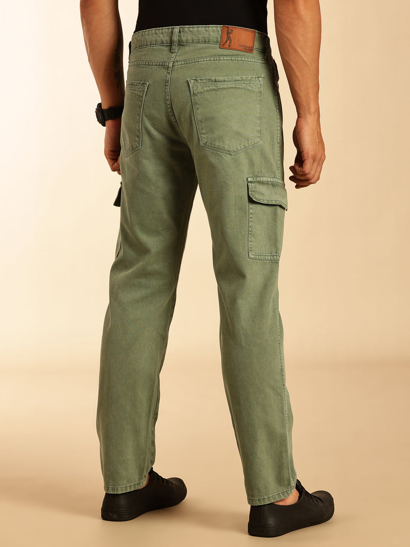 Thomas Scott Men Light Olive Loose Fit Mid-Rise Non Stretchable Cargo Jeans