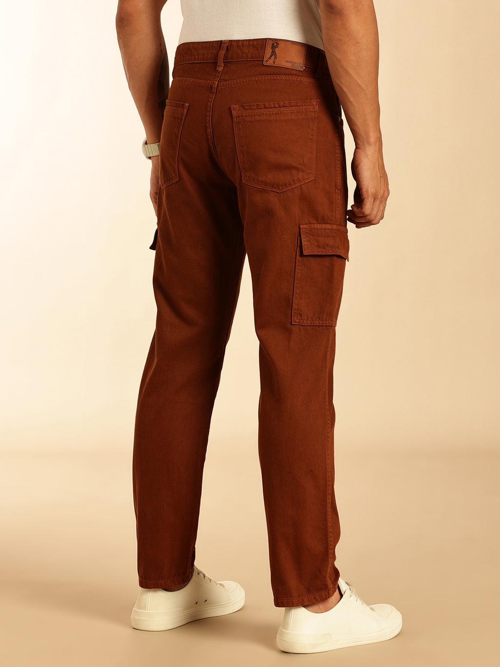 Thomas Scott Men Dark Brown Loose Fit Mid-Rise Non Stretchable Cargo Jeans