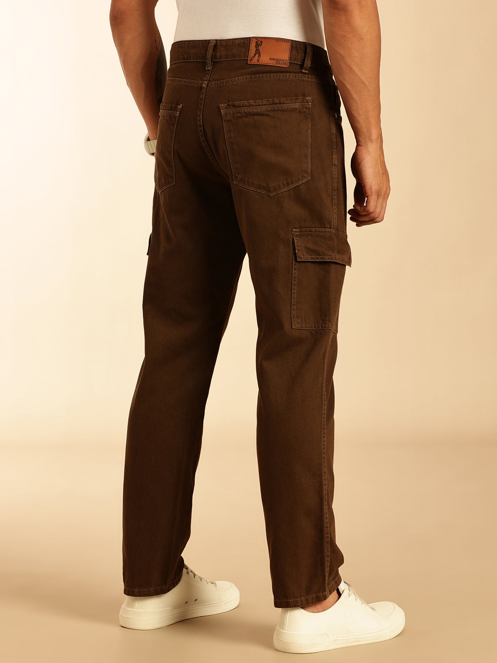 Thomas Scott Men Brown Loose Fit Mid-Rise Non Stretchable Cargo Jeans