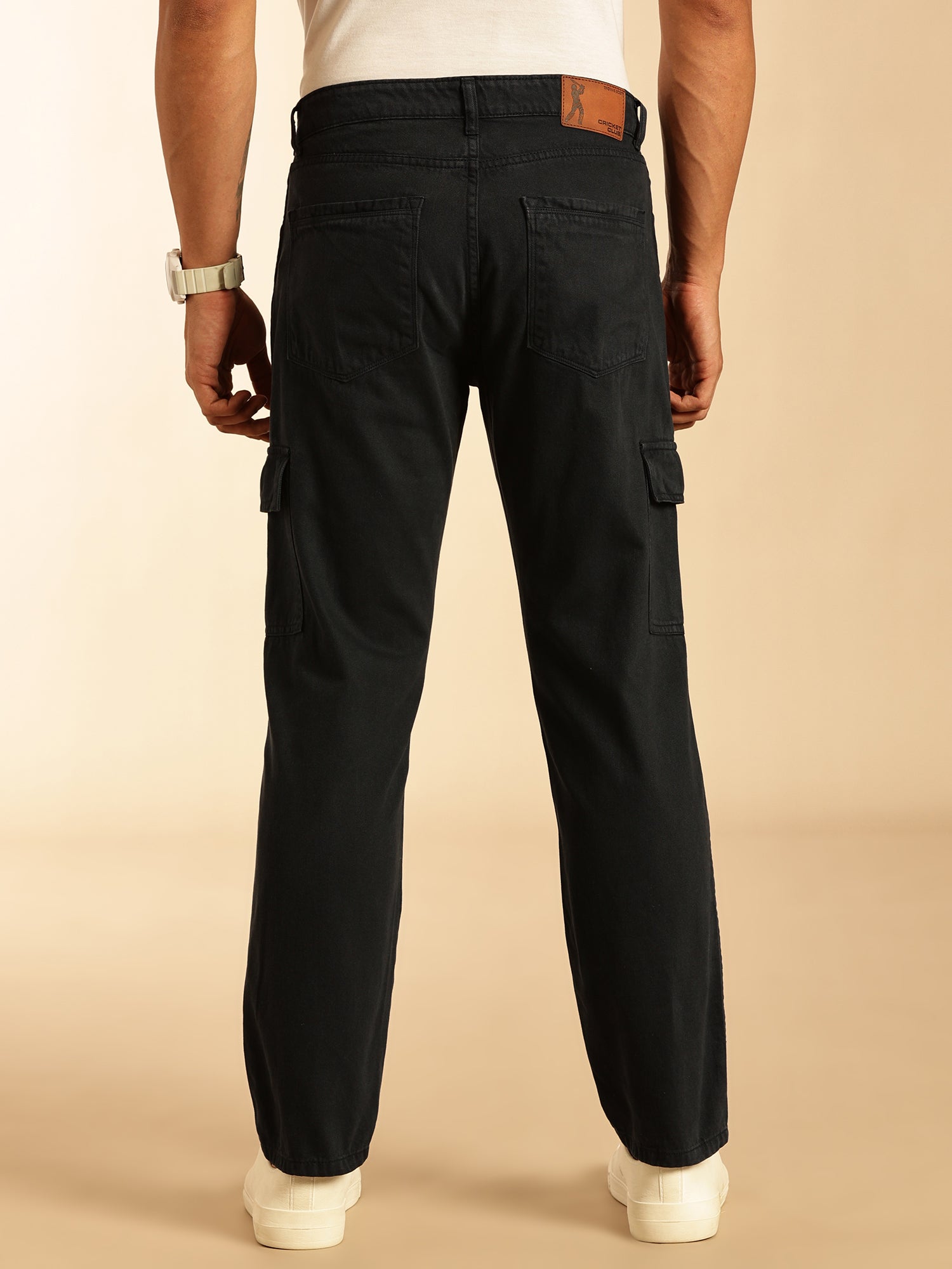 Thomas Scott Men Navy Blue Loose Fit Mid-Rise Non Stretchable Cargo Jeans