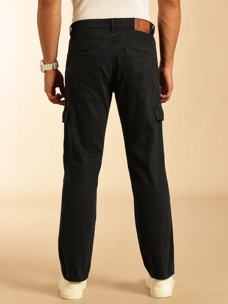 Thomas Scott Men Navy Blue Loose Fit Mid-Rise Non Stretchable Cargo Jeans
