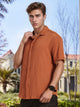 Thomas Scott Men Brown Regular Fit Short Sleeves Cuban Collar Seersucker Shirt