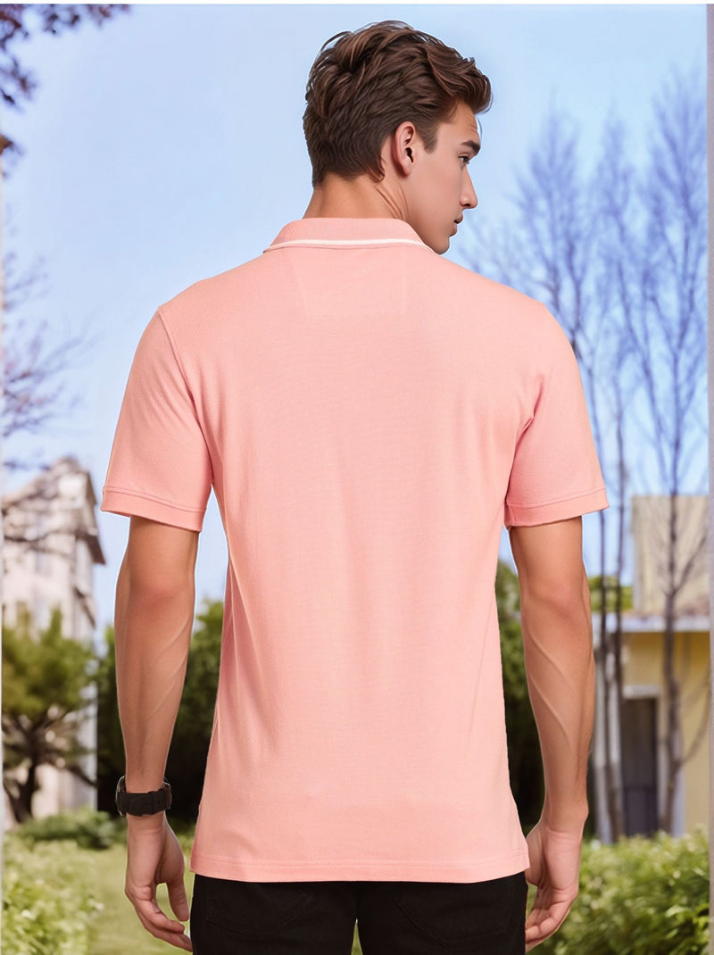 Thomas Scott Men Pink Regular Fit Short Sleeves Knitted Polo Collar T-shirt