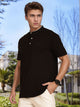 Black Regular Fit Short Sleeves Mandarin Collar Knitted Tshirt For Men