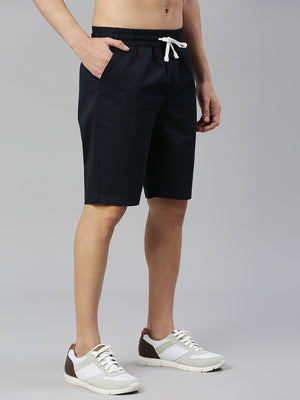 Thomas Scott Men Navy Slim Fit Mid-Rise Solid Woven Shorts
