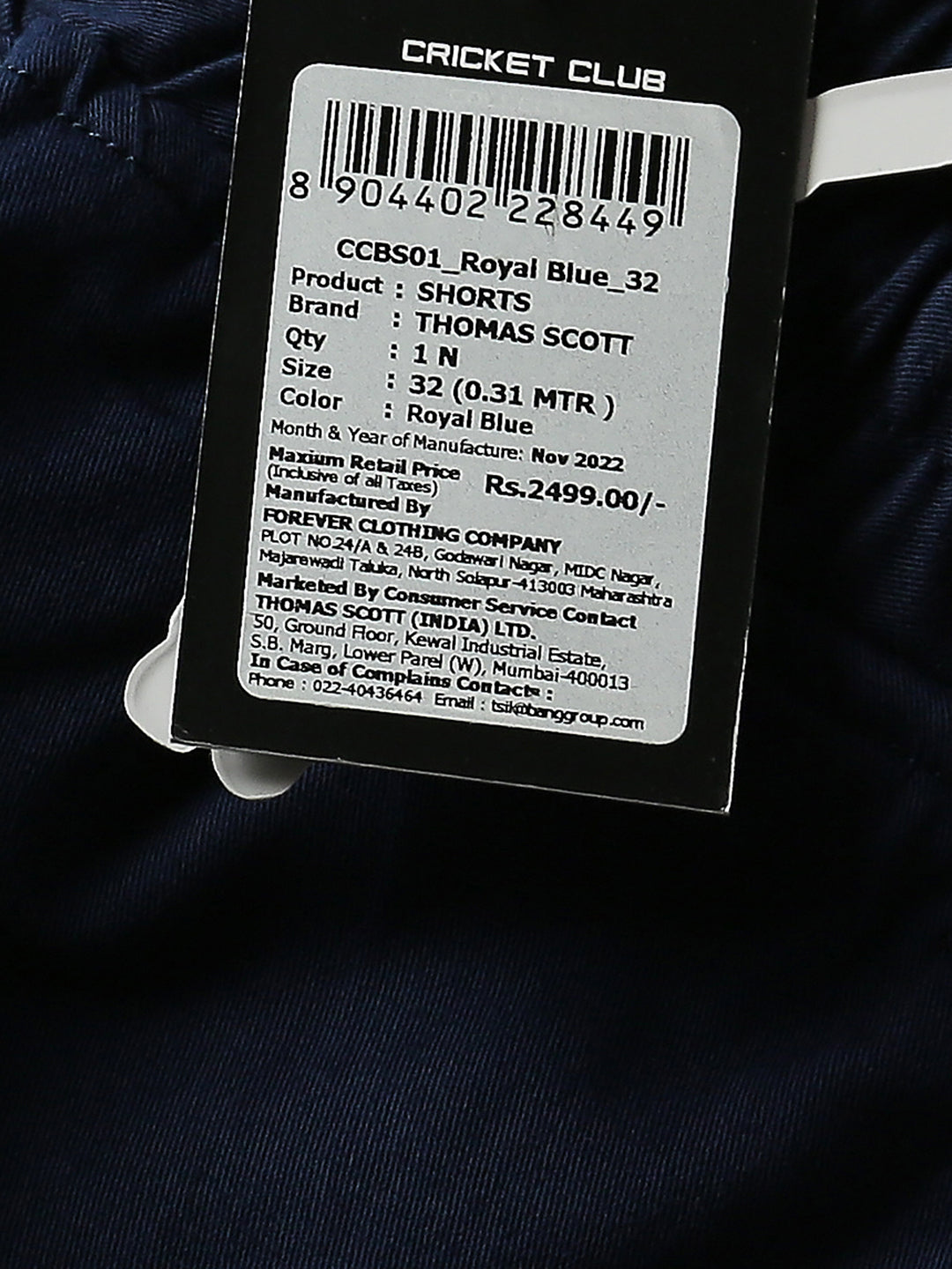 Thomas Scott Men Royal Blue Slim Fit Mid-Rise Solid Woven Shorts