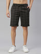 Grey Slim Fit Mid-Rise Checked Woven Shorts For Men