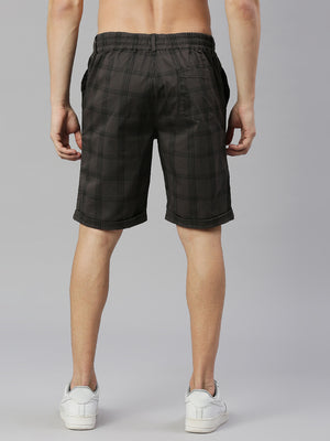 Thomas Scott Men Grey Slim Fit Mid-Rise Checked Woven Shorts
