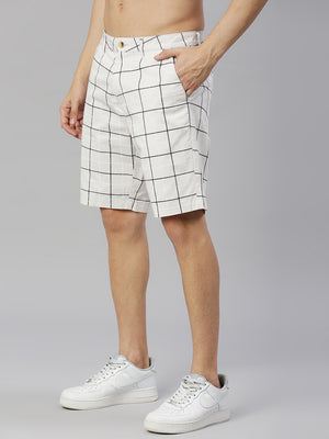 Thomas Scott Men Grey Mid-Rise Slim Fit Checkered Woven Shorts