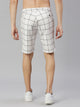 Grey Mid-Rise Slim Fit Checkered Woven Shorts For Men