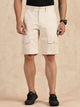 Beige Straight Fit Mid-Rise Cargo Shorts For Men
