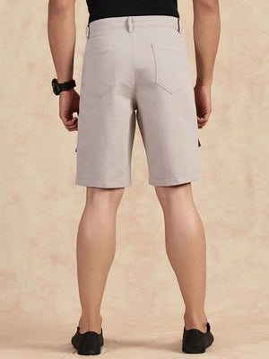 Grey Straight Fit Mid-Rise Cargo Shorts For Men