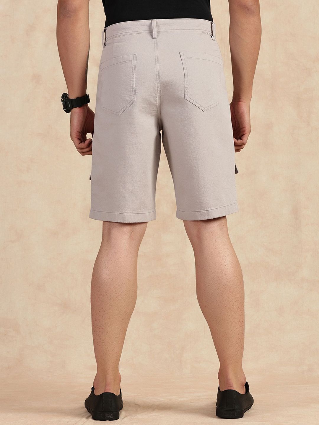 Grey Straight Fit Mid-Rise Cargo Shorts For Men