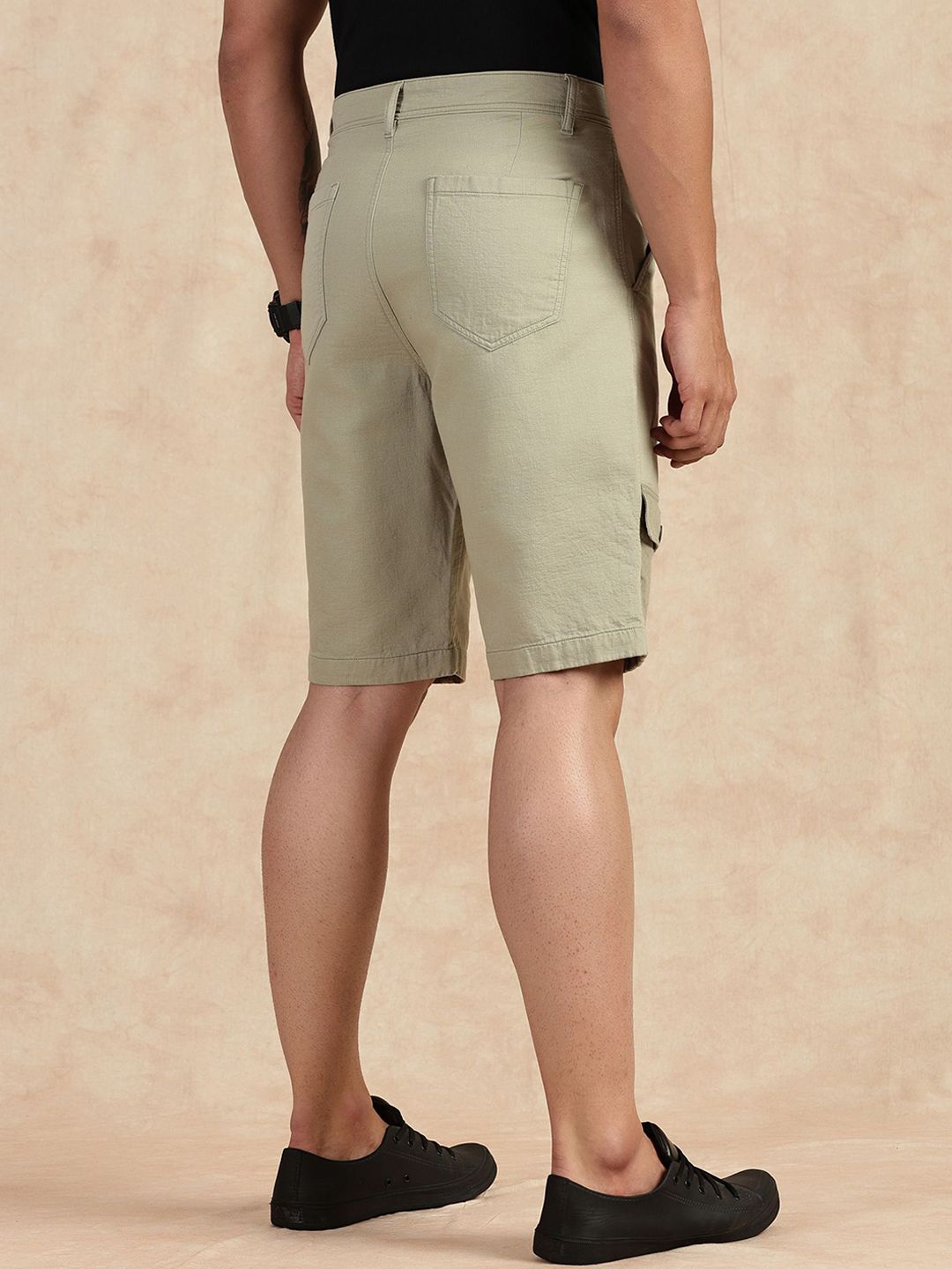 Light Olive Straight Fit Mid-Rise Cargo Shorts For Men