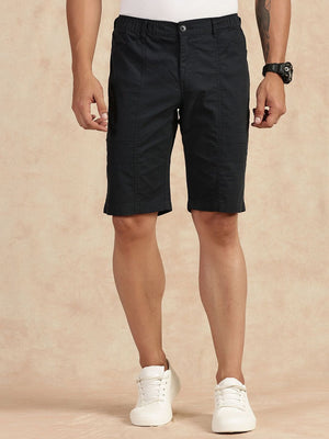 Dark Grey Regular Fit Mid Rise Pure Cotton Shorts For Men