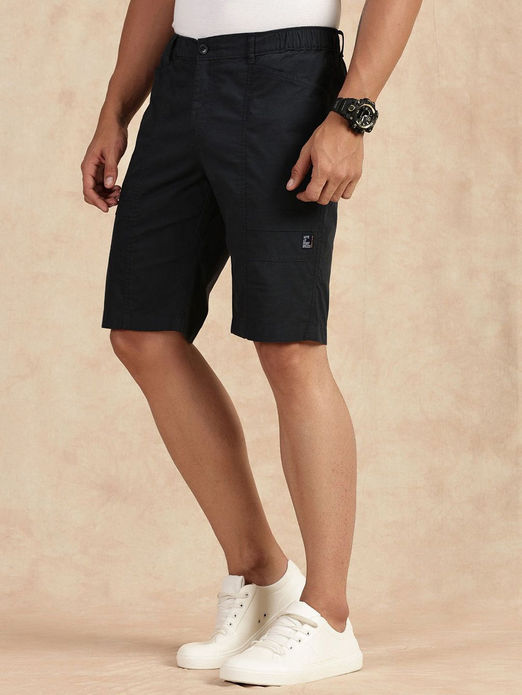 Dark Grey Regular Fit Mid Rise Pure Cotton Shorts For Men