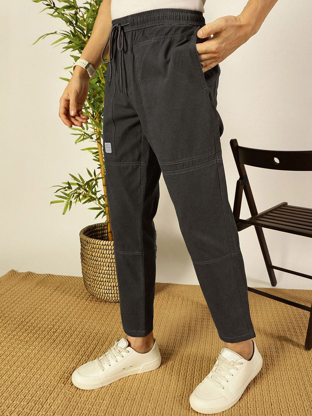 Cement Smart Regular Fit Mid-Rise Solid Cotton Woven Trouser For Men