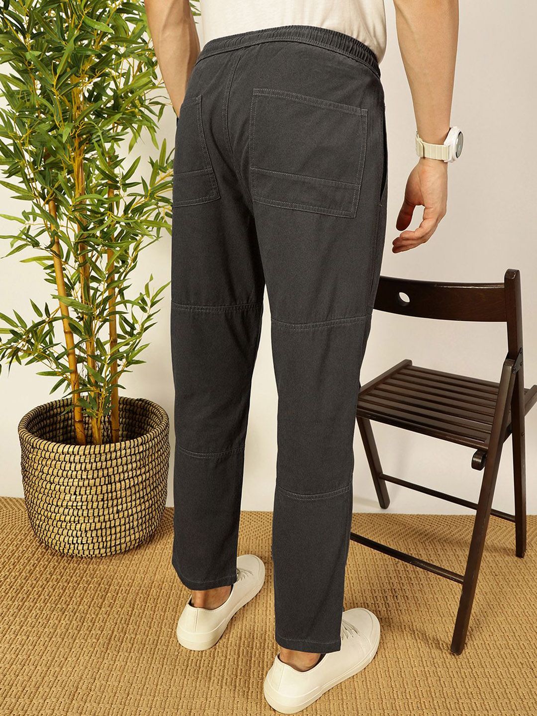 Cement Smart Regular Fit Mid-Rise Solid Cotton Woven Trouser For Men