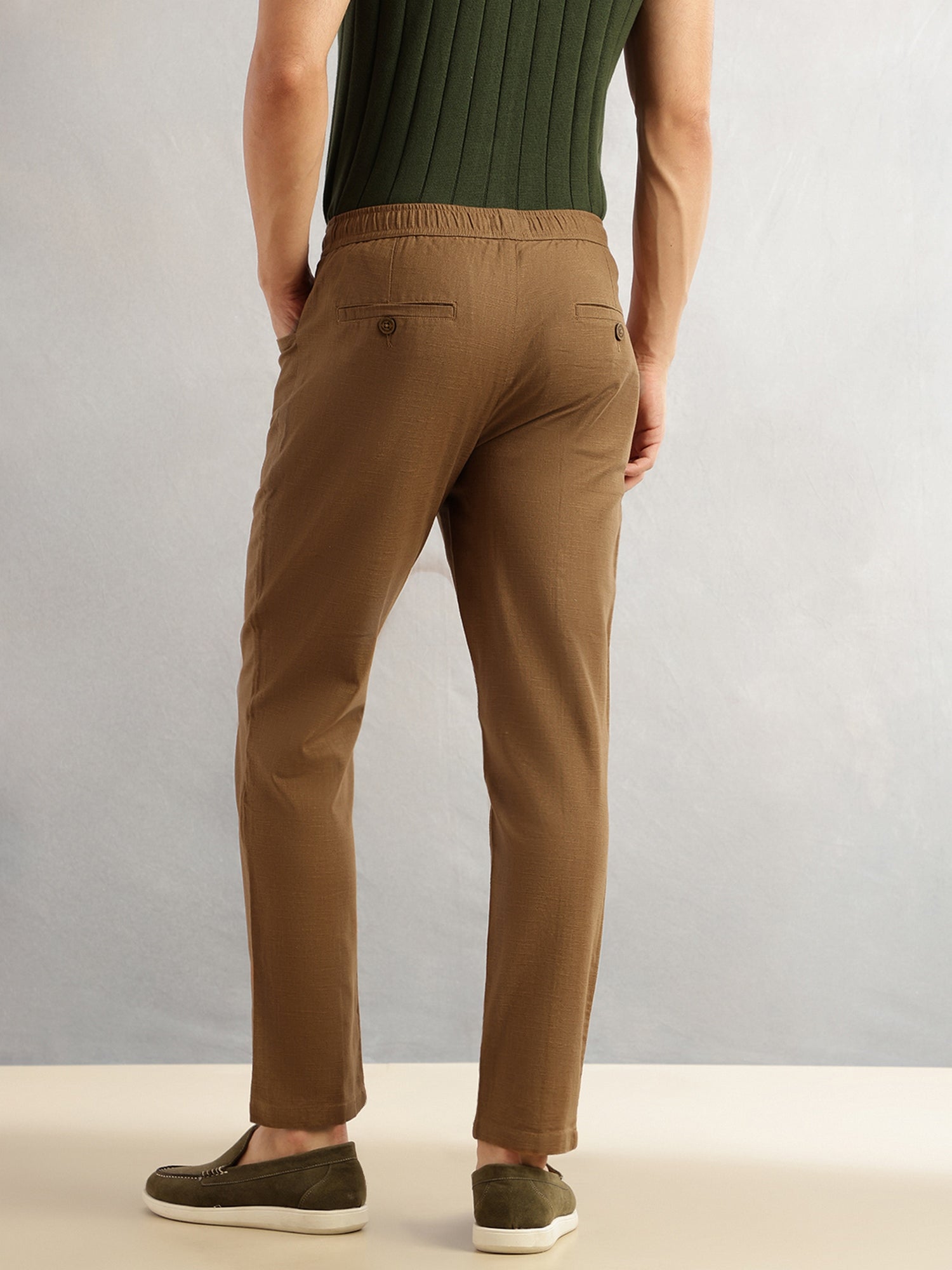 Thomas Scott Men Brown Regular Fit Mid-Rise Drawstring Solid Cotton Woven Trouser