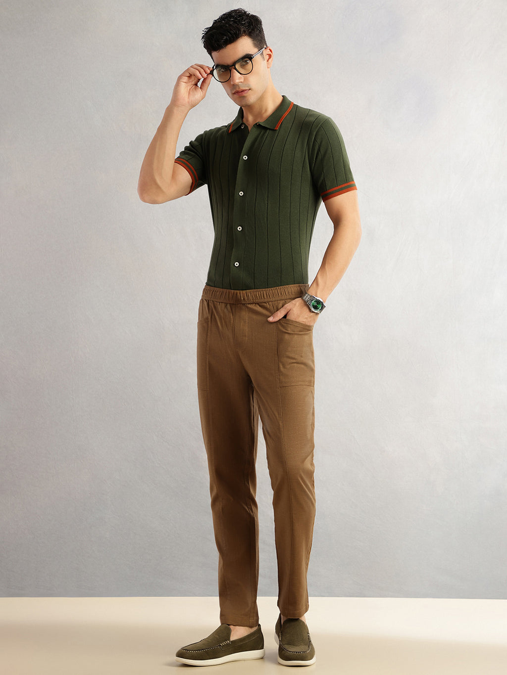 Thomas Scott Men Brown Regular Fit Mid-Rise Drawstring Solid Cotton Woven Trouser