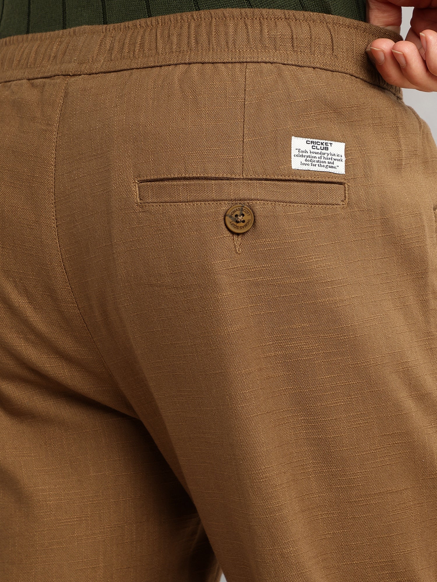 Thomas Scott Men Brown Regular Fit Mid-Rise Drawstring Solid Cotton Woven Trouser
