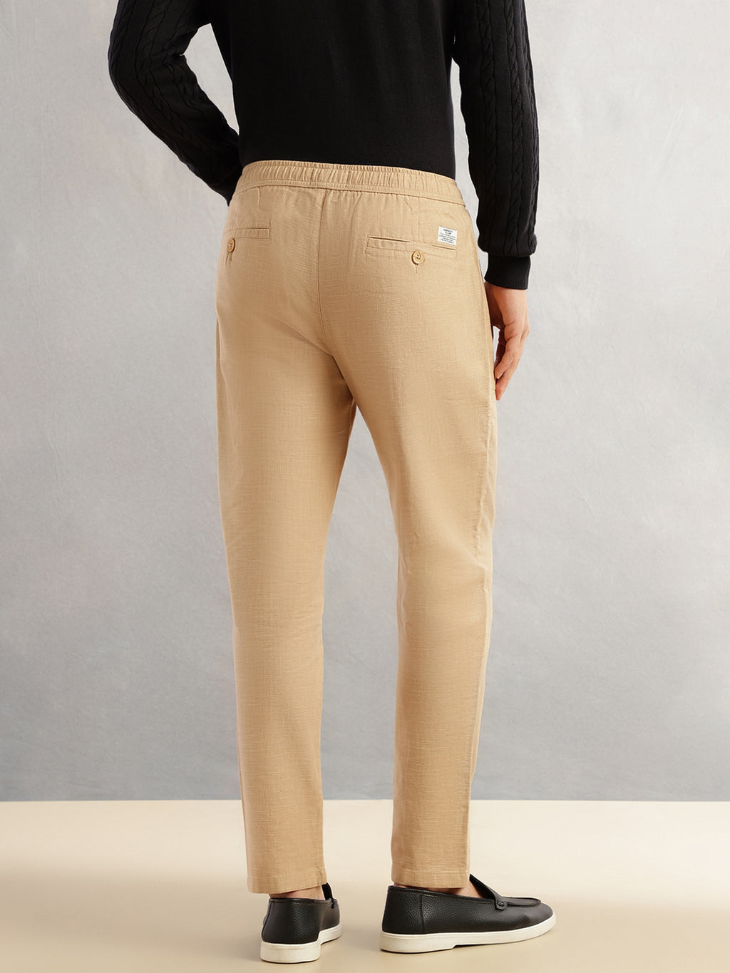 Thomas Scott Men Khaki Regular Fit Mid-Rise Drawstring Solid Cotton Woven Trouser
