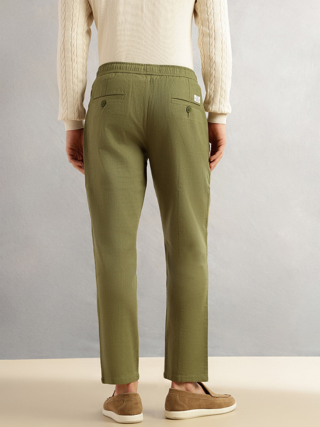 Thomas Scott Men Olive Regular Fit Mid-Rise Drawstring Solid Cotton Woven Trouser