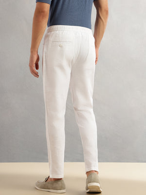 Thomas Scott Men White Regular Fit Mid-Rise Drawstring Solid Cotton Woven Trouser