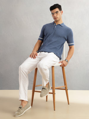 Thomas Scott Men White Regular Fit Mid-Rise Drawstring Solid Cotton Woven Trouser