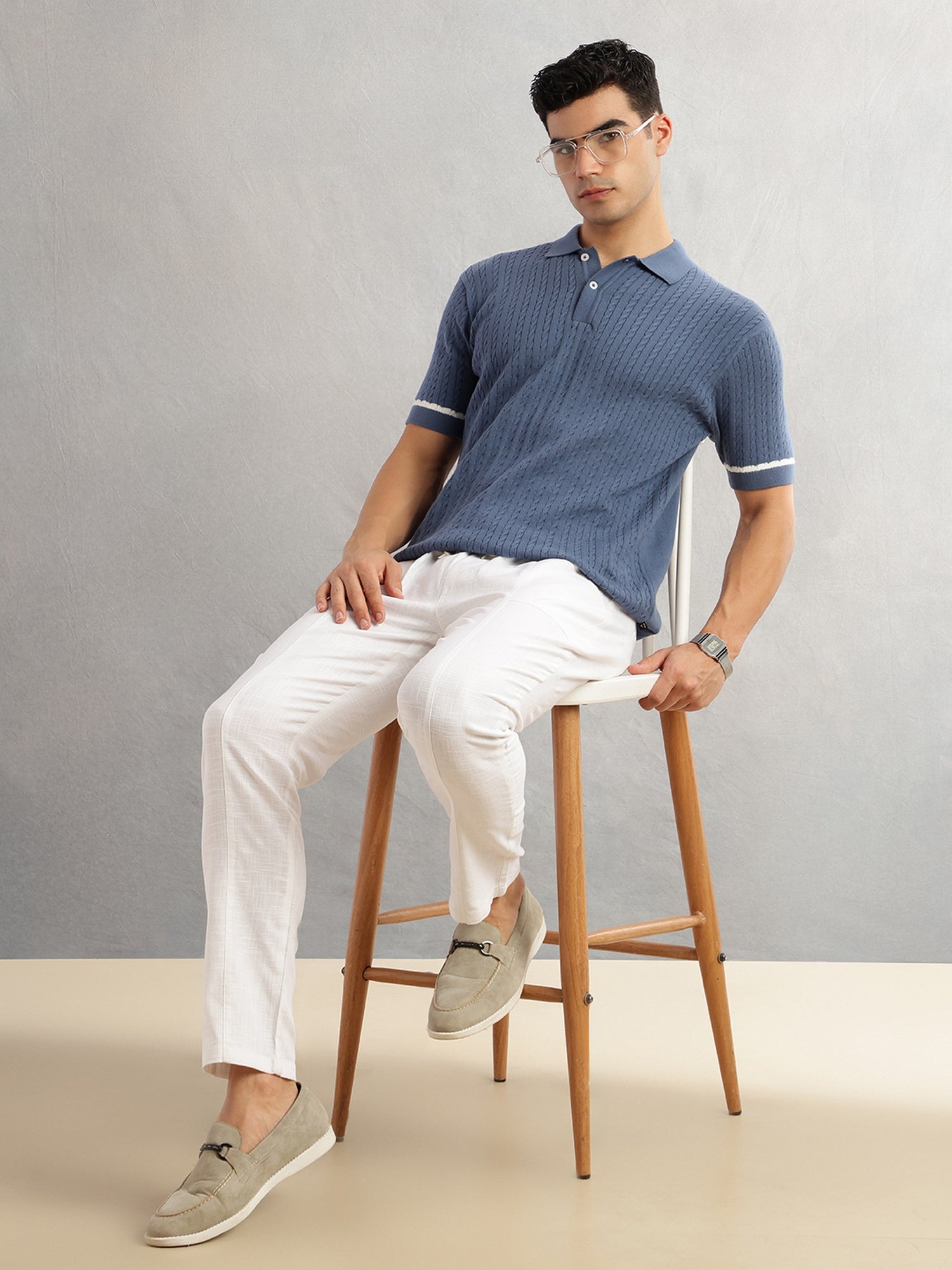 Thomas Scott Men White Regular Fit Mid-Rise Drawstring Solid Cotton Woven Trouser