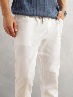 Thomas Scott Men White Regular Fit Mid-Rise Drawstring Solid Cotton Woven Trouser