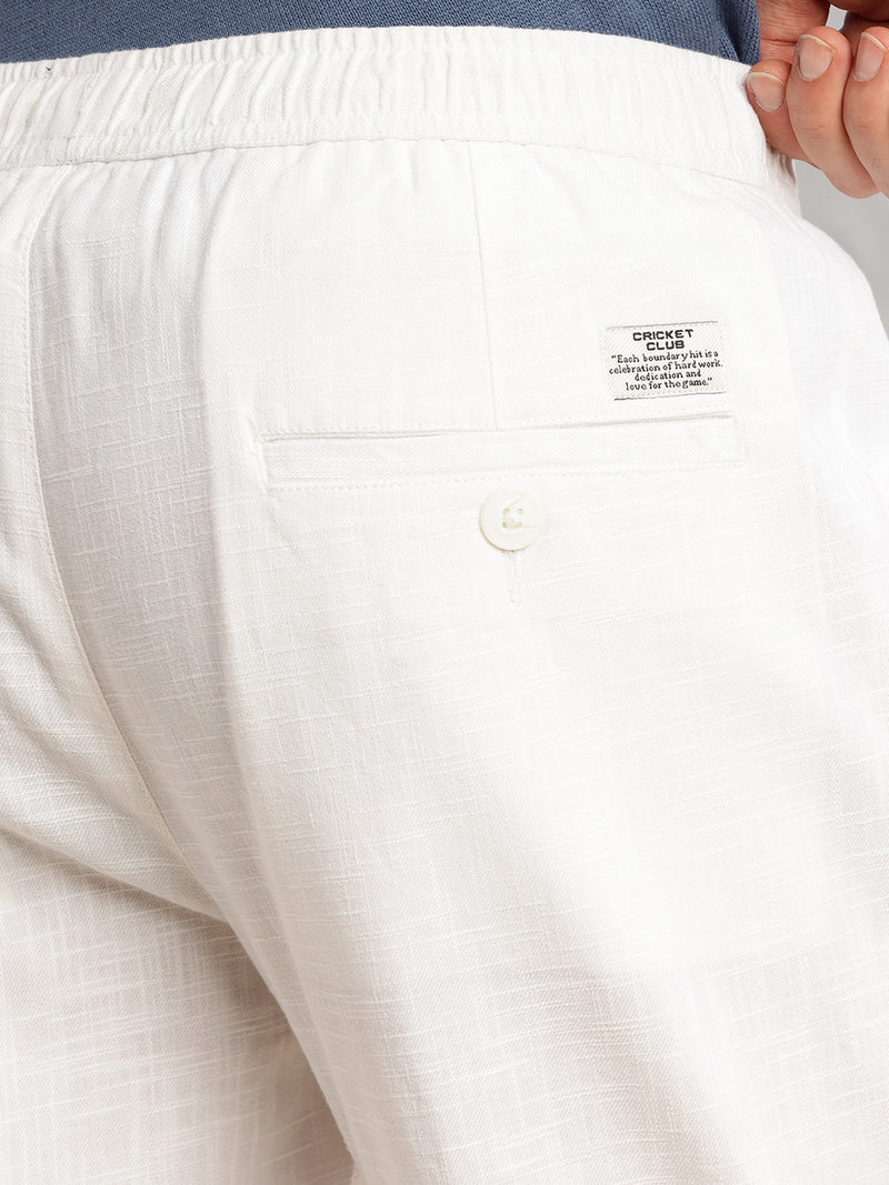 Thomas Scott Men White Regular Fit Mid-Rise Drawstring Solid Cotton Woven Trouser