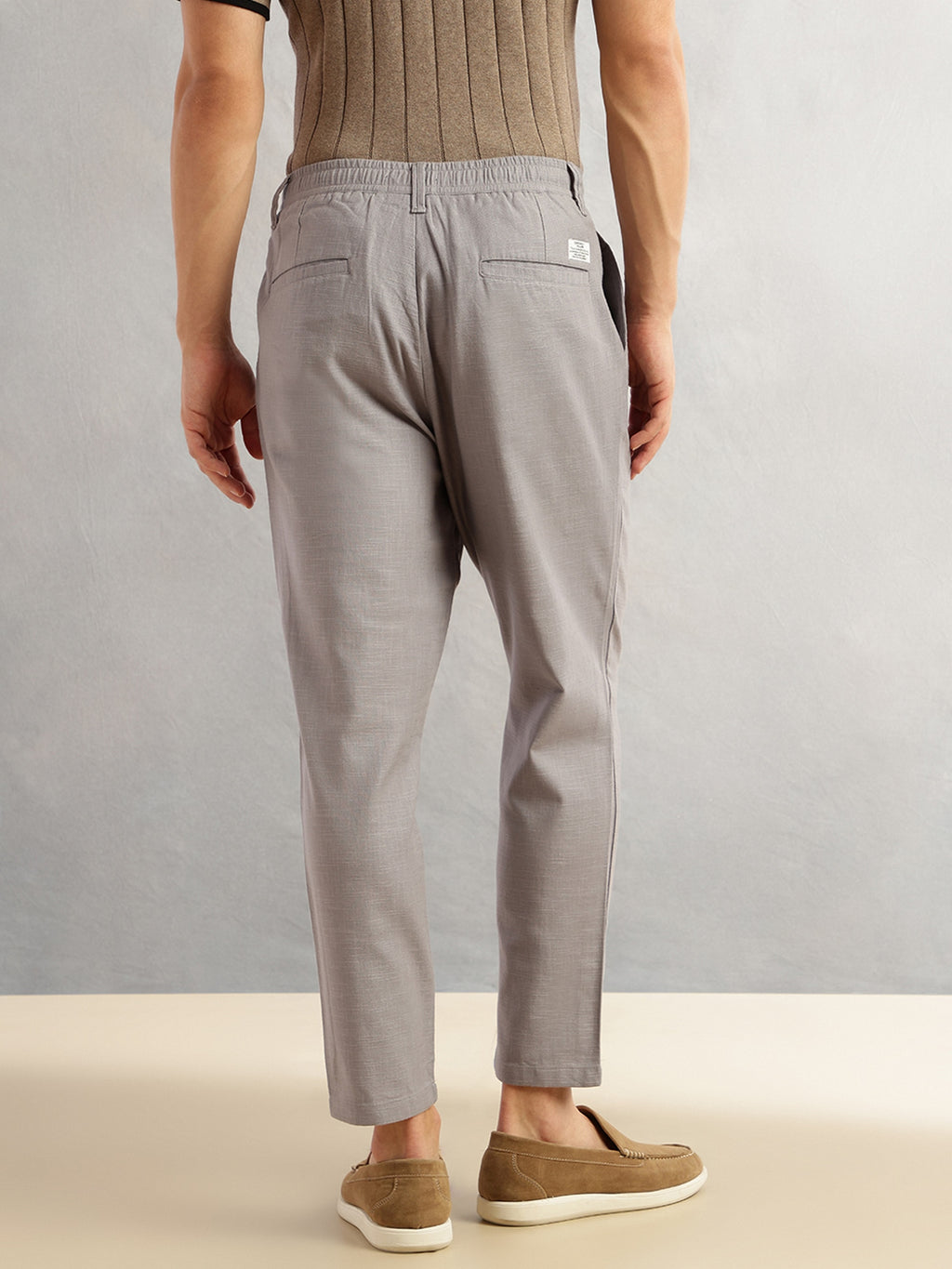 Thomas Scott Men Grey Regular Fit Mid-Rise Solid 100% Cotton Pleated Design Woven Trouser