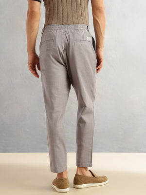 Thomas Scott Men Grey Regular Fit Mid-Rise Solid 100% Cotton Pleated Design Woven Trouser
