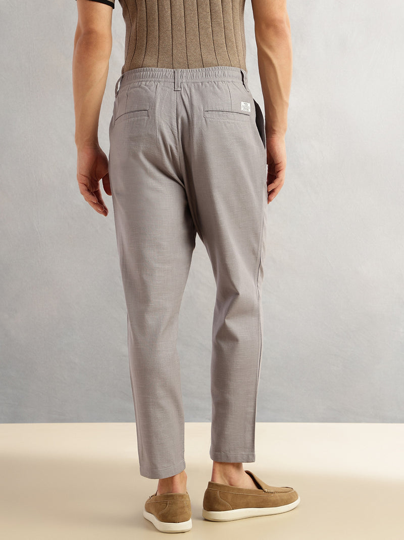 Thomas Scott Men Grey Regular Fit Mid-Rise Solid 100% Cotton Pleated Design Woven Trouser